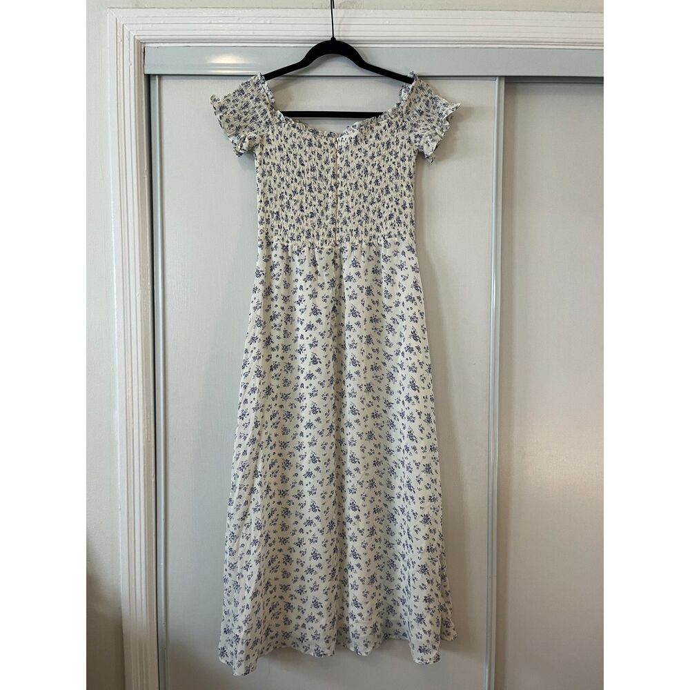 NWOT Murphy Floral Off The Shoulder Midi Midi Dress Cream Blue - sz 10